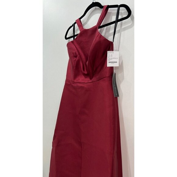 NWT Alfred Sung Size 2 Lace-Up Back Satin Twill A-Line Gown - Burgundy MSRP $25 - Picture 8 of 12